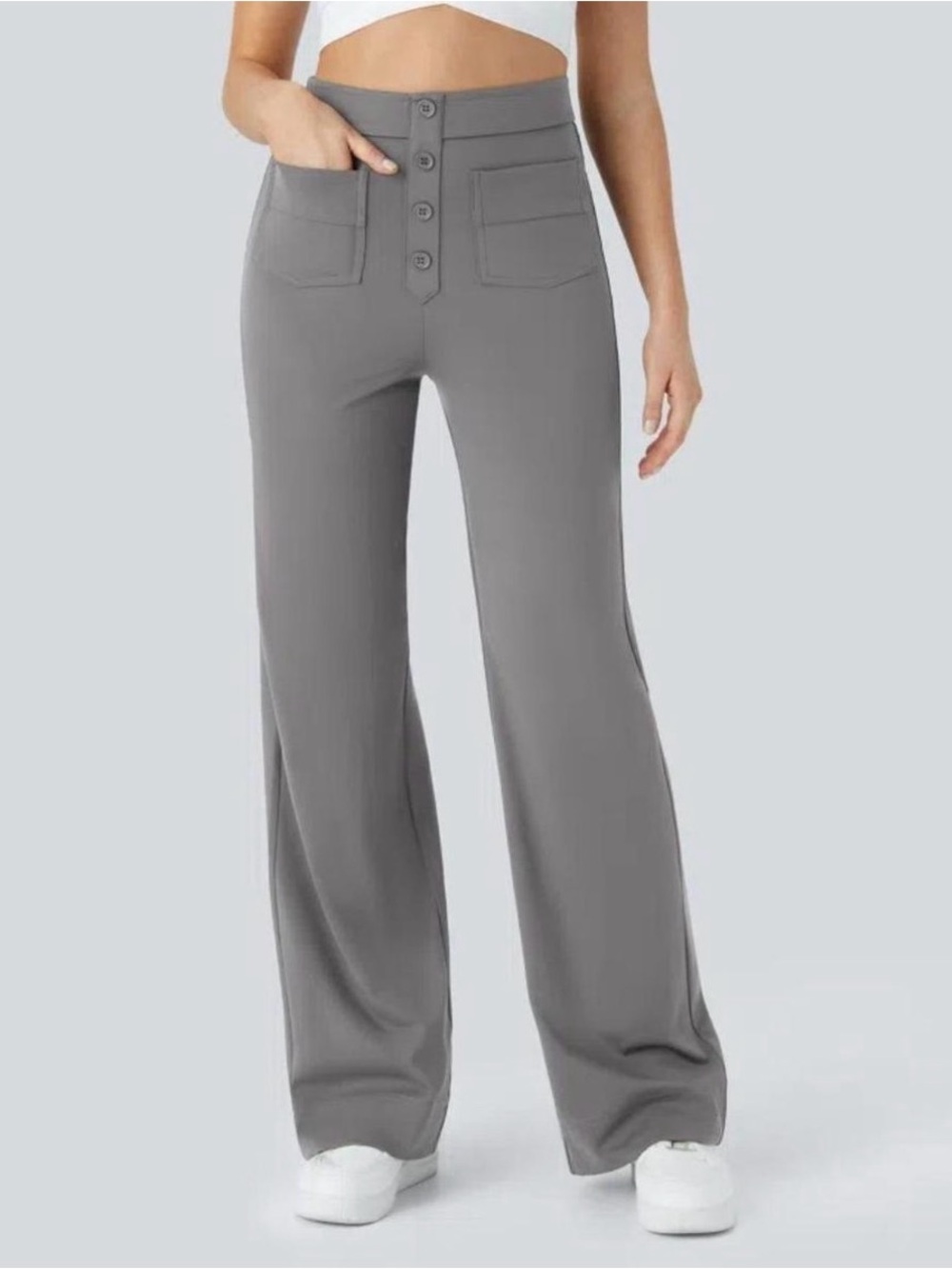 Halara DayStretch High Waisted Button Pocket Straight Leg Pants Grey Large Tall
